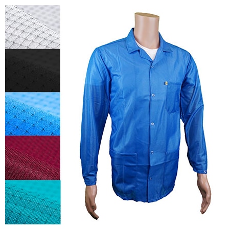 TRANSFORMING TECHNOLOGIES ESD Jacket, 3/4ths Length, Lapel Collar, Snap Cuff, Large, Light Blue JKC9024SPLB